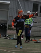 Lukkari Riia Virto sekoitti vastustajan pelin korkeilla tolpillaan.